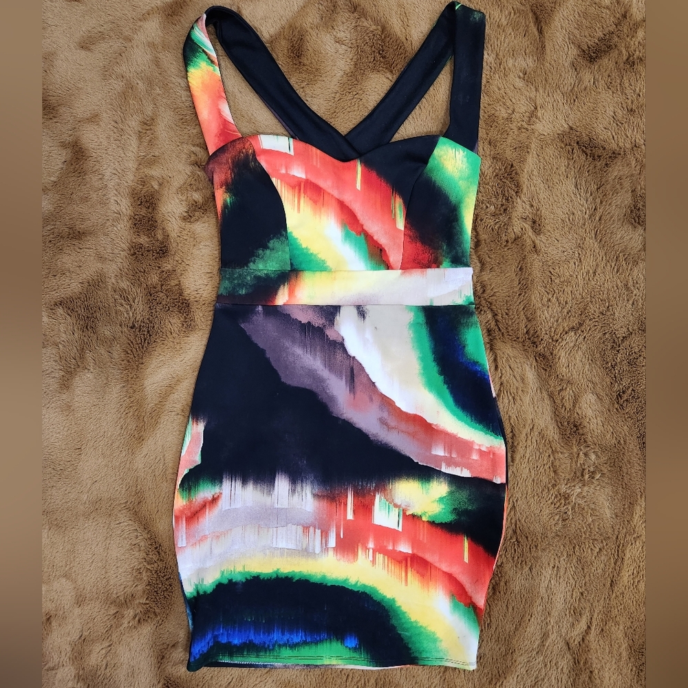 🆕️ Goddess London, Womens Large, Vibrant Multicolor Mini Dress (SEXY)